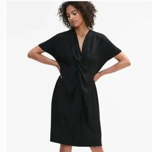 MM Lafleur Tina Dress Black Stripe Short Sleeve Front Twist Oversized V Neck